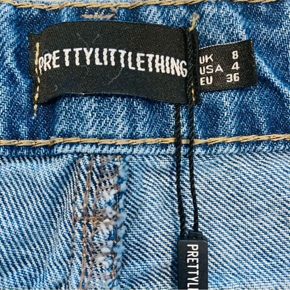 Pretty Little Thing Mid Blue Wash Distressed Hem Size 4 - Picture 6 of 9